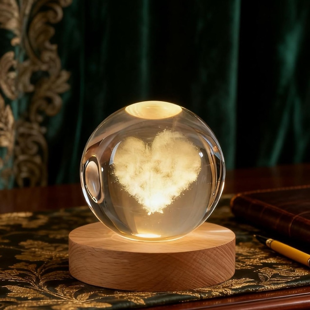 🆕New 3D Love Could Crystal Ball with Wooden Base - Picture 7 of 12
